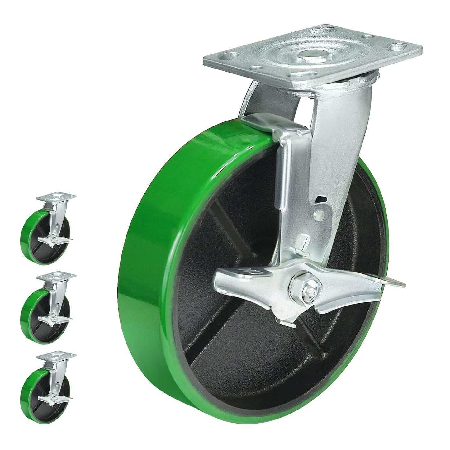 Polyurethane Wheel Swivel Casters,Rigid, Break, Industrial Load Capacity 4800lbs