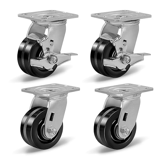 Heavy Duty Industrial Casters, Swivel w/Top Lock Brake, Black Non-Marking Phenolic Wheel, Load Capacity 800 lbs