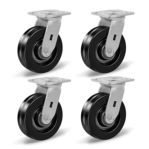 Heavy Duty Industrial Casters, Swivel w/Top Lock Brake, Black Non-Marking Phenolic Wheel, Load Capacity 800 lbs