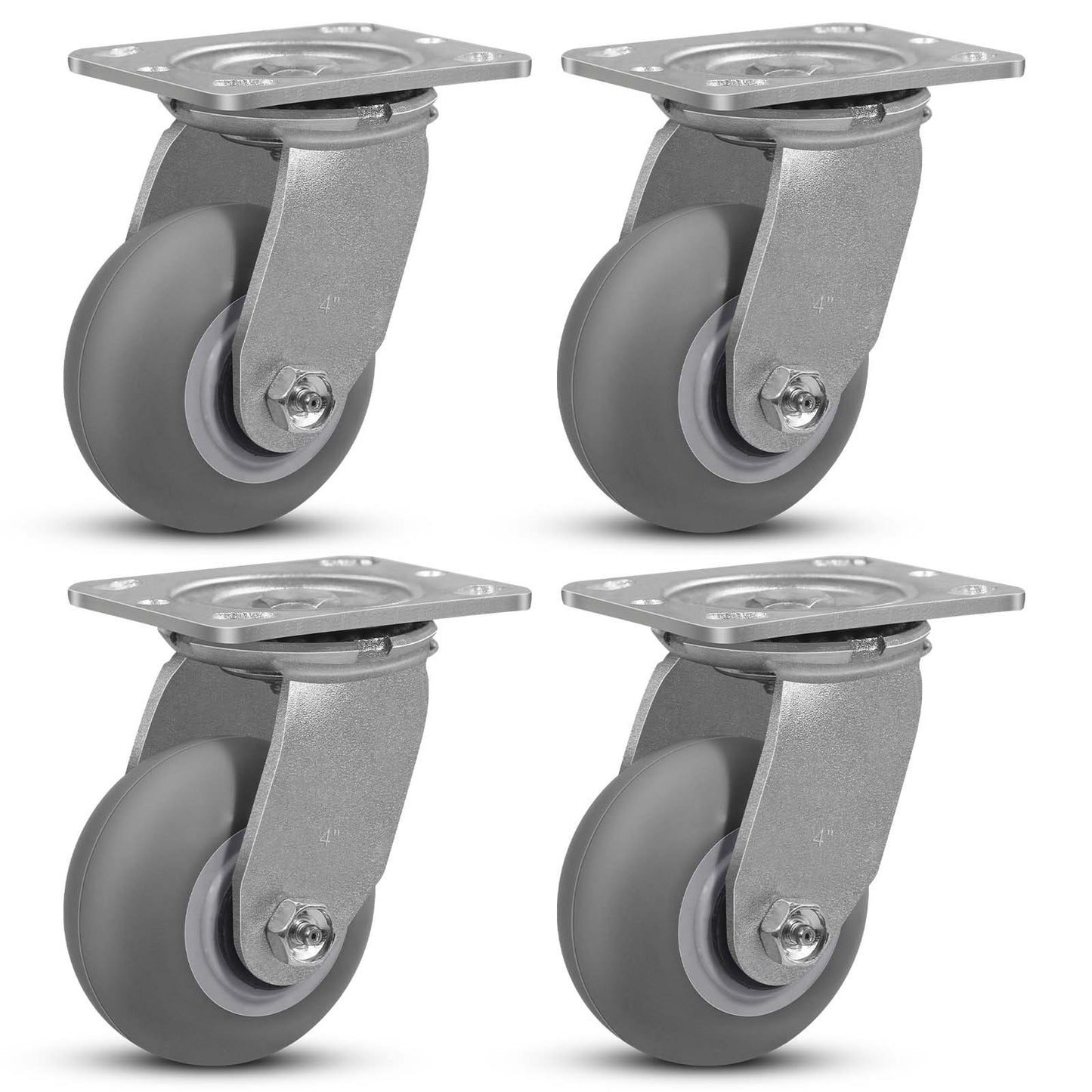 Thermoplastic Rubber Wheels(Crown Tread) -Heavy Duty Caster Wheels for Furniture Platform Trucks Workbench Total 2000 LB Capacity