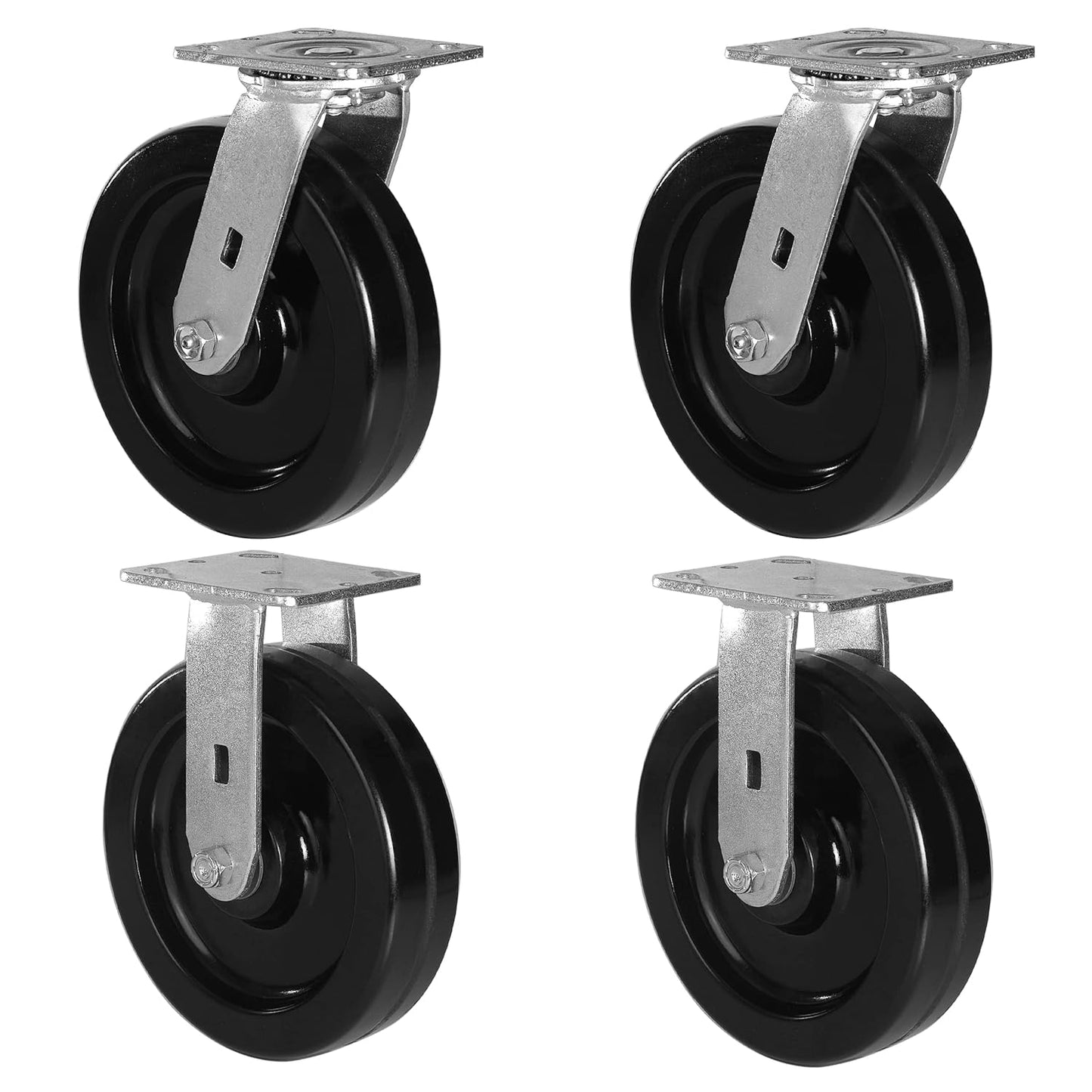 Heavy Duty Industrial Casters, Swivel w/Top Lock Brake, Black Non-Marking Phenolic Wheel, Load Capacity 800 lbs