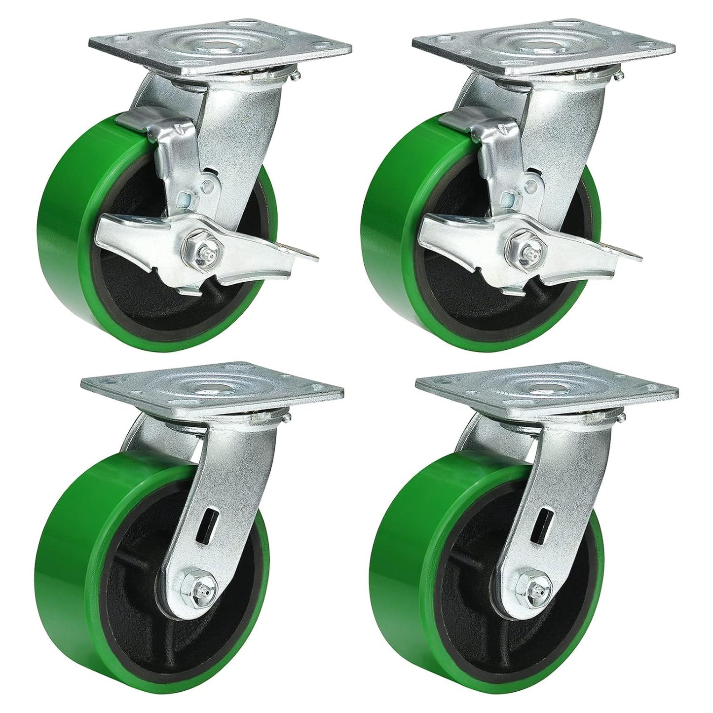 Polyurethane Wheel Swivel Casters,Rigid, Break, Industrial Load Capacity 4800lbs