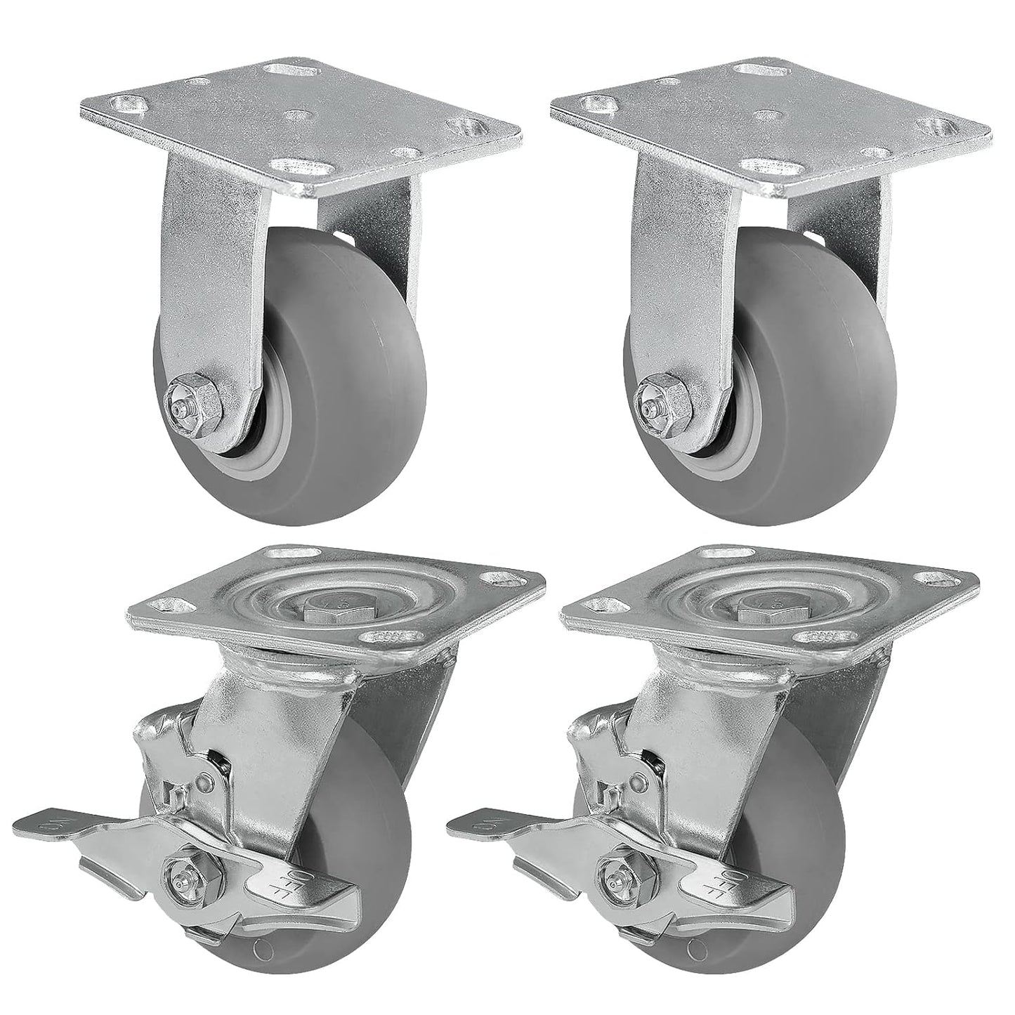 Thermoplastic Rubber Wheels(Crown Tread) -Heavy Duty Caster Wheels for Furniture Platform Trucks Workbench Total 2000 LB Capacity