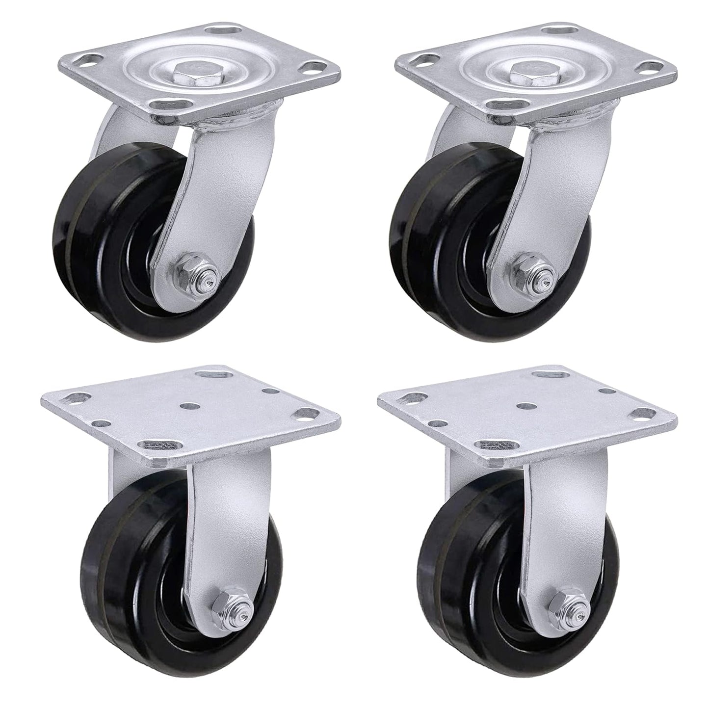 Heavy Duty Industrial Casters, Swivel w/Top Lock Brake, Black Non-Marking Phenolic Wheel, Load Capacity 800 lbs