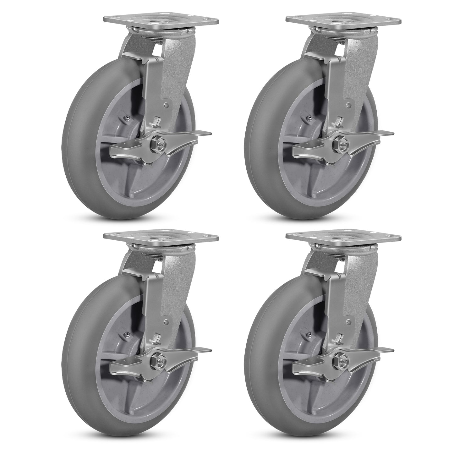 Thermoplastic Rubber Wheels(Crown Tread) -Heavy Duty Caster Wheels for Furniture Platform Trucks Workbench Total 2000 LB Capacity