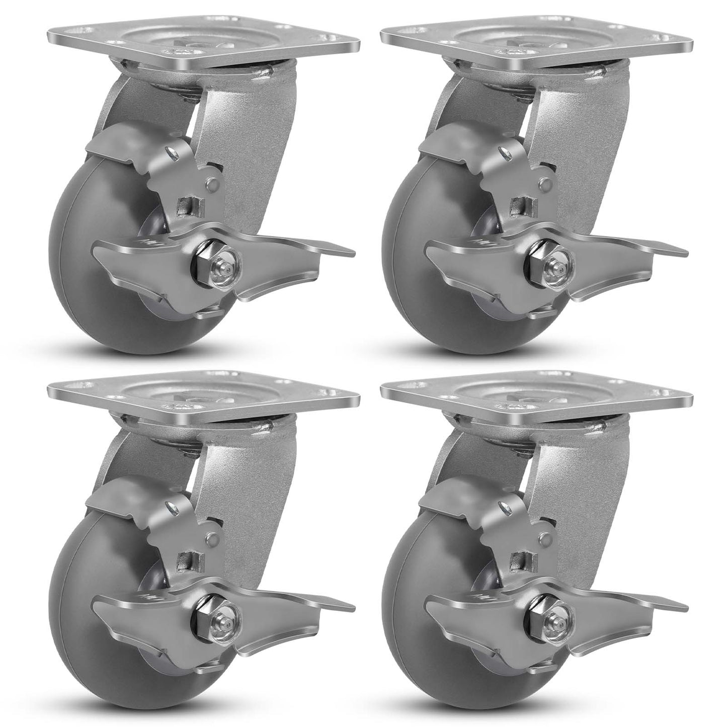 Thermoplastic Rubber Wheels(Crown Tread) -Heavy Duty Caster Wheels for Furniture Platform Trucks Workbench Total 2000 LB Capacity