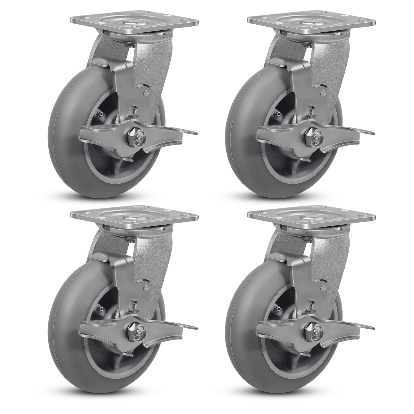 Thermoplastic Rubber Wheels(Crown Tread) -Heavy Duty Caster Wheels for Furniture Platform Trucks Workbench Total 2000 LB Capacity