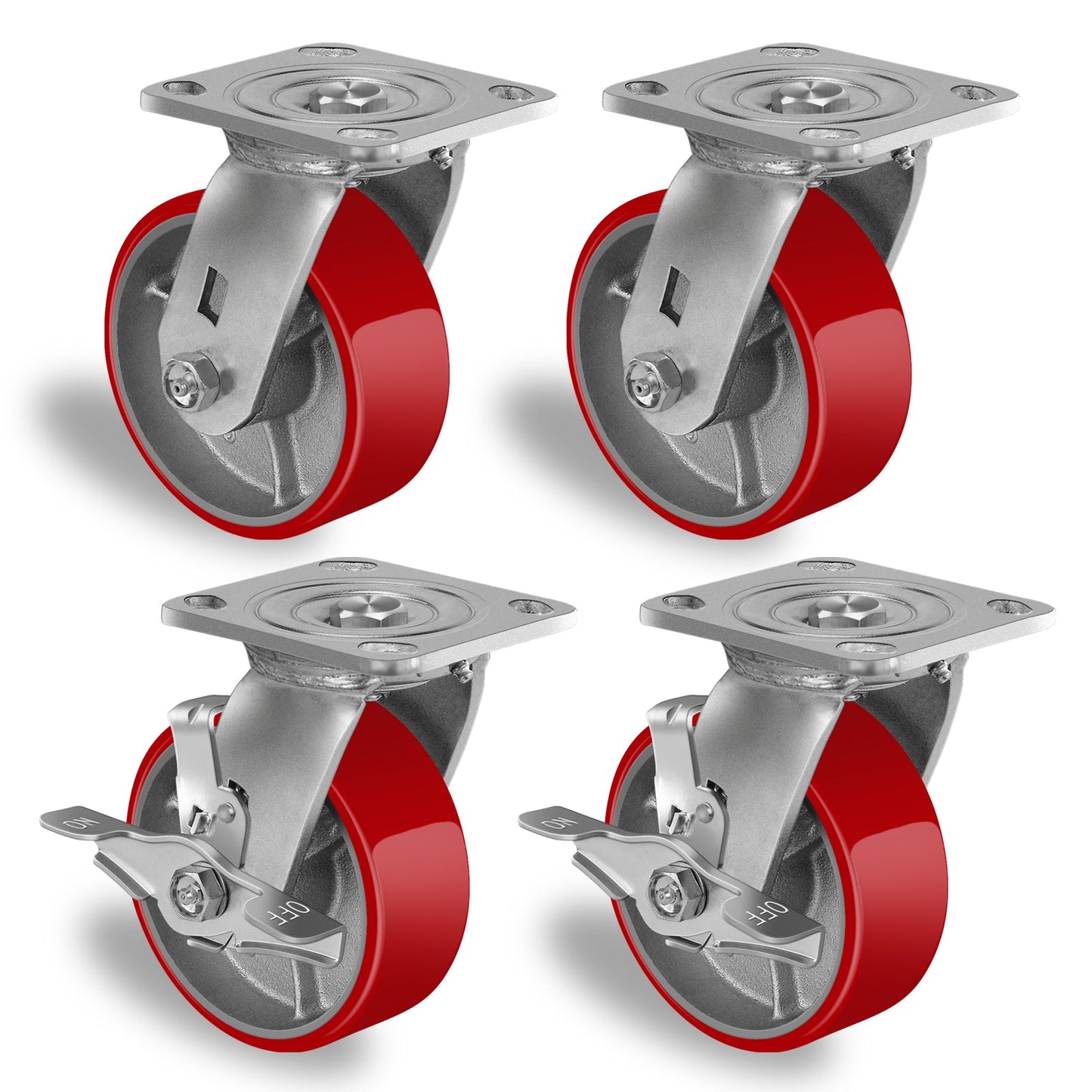 5"X 2"Heavy Duty Casters Wheels-Industrial Casters Polyurethane Caster with Strong Load-bearing Capacity 4000LB,heavy duty casters set of 4,Widely Used in Furniture,WorkBrench,Tool Box