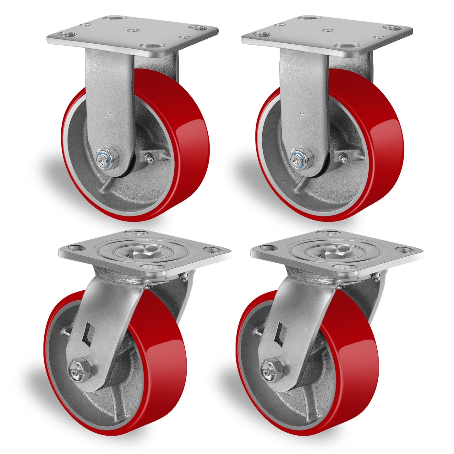 5"X 2"Heavy Duty Casters Wheels-Industrial Casters Polyurethane Caster with Strong Load-bearing Capacity 4000LB,heavy duty casters set of 4,Widely Used in Furniture,WorkBrench,Tool Box