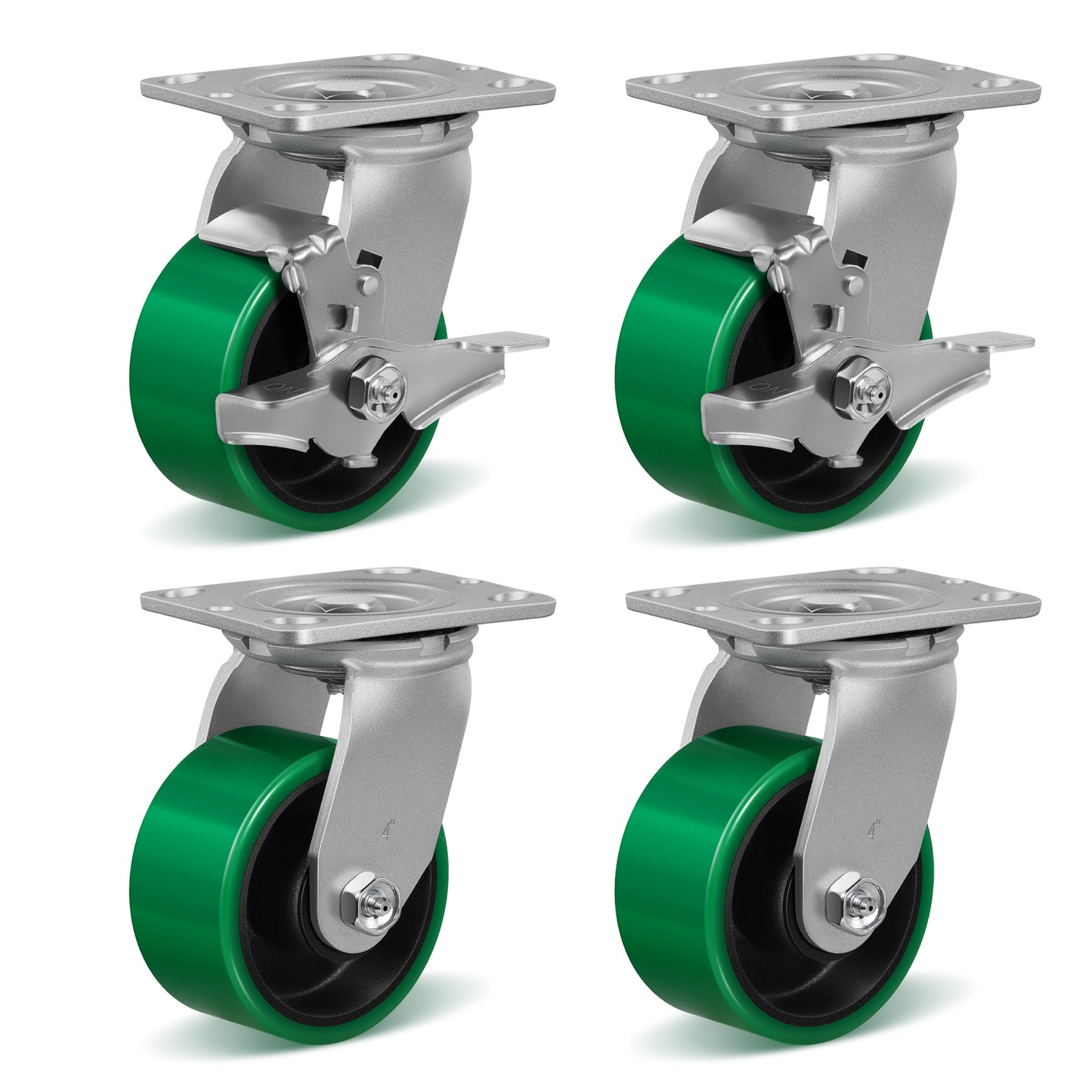 Polyurethane Wheel Swivel Casters,Rigid, Break, Industrial Load Capacity 4800lbs