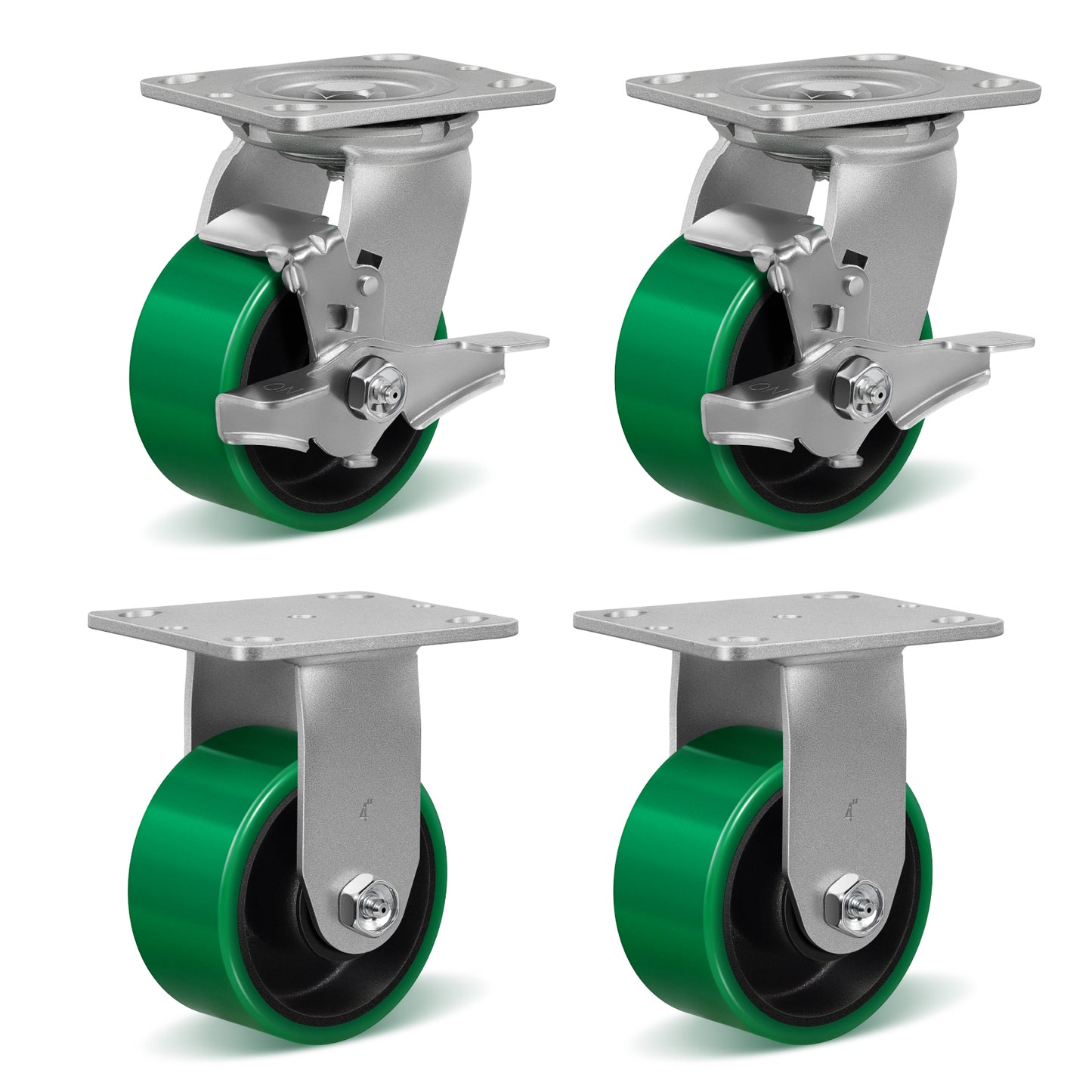 Polyurethane Wheel Swivel Casters,Rigid, Break, Industrial Load Capacity 4800lbs