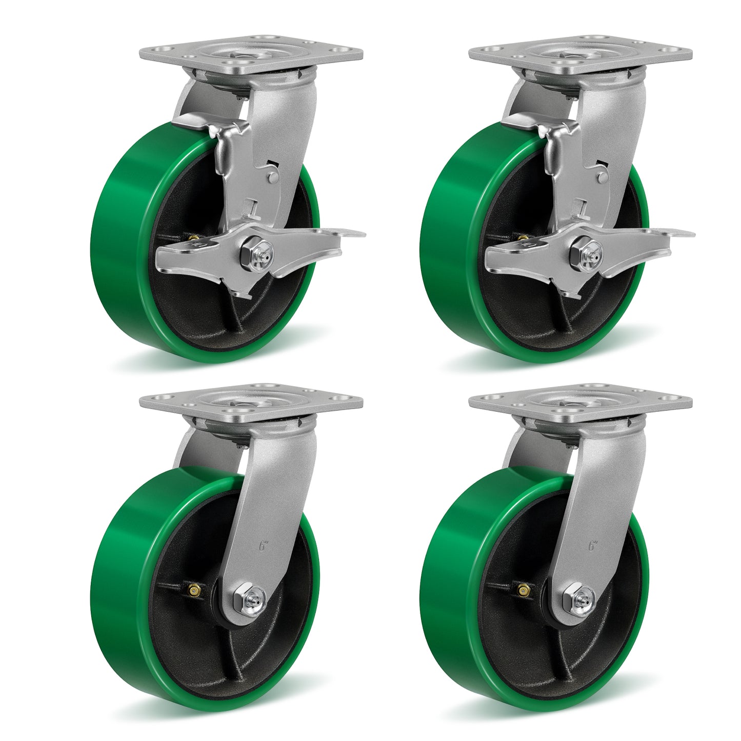 Polyurethane Wheel Swivel Casters,Rigid, Break, Industrial Load Capacity 4800lbs