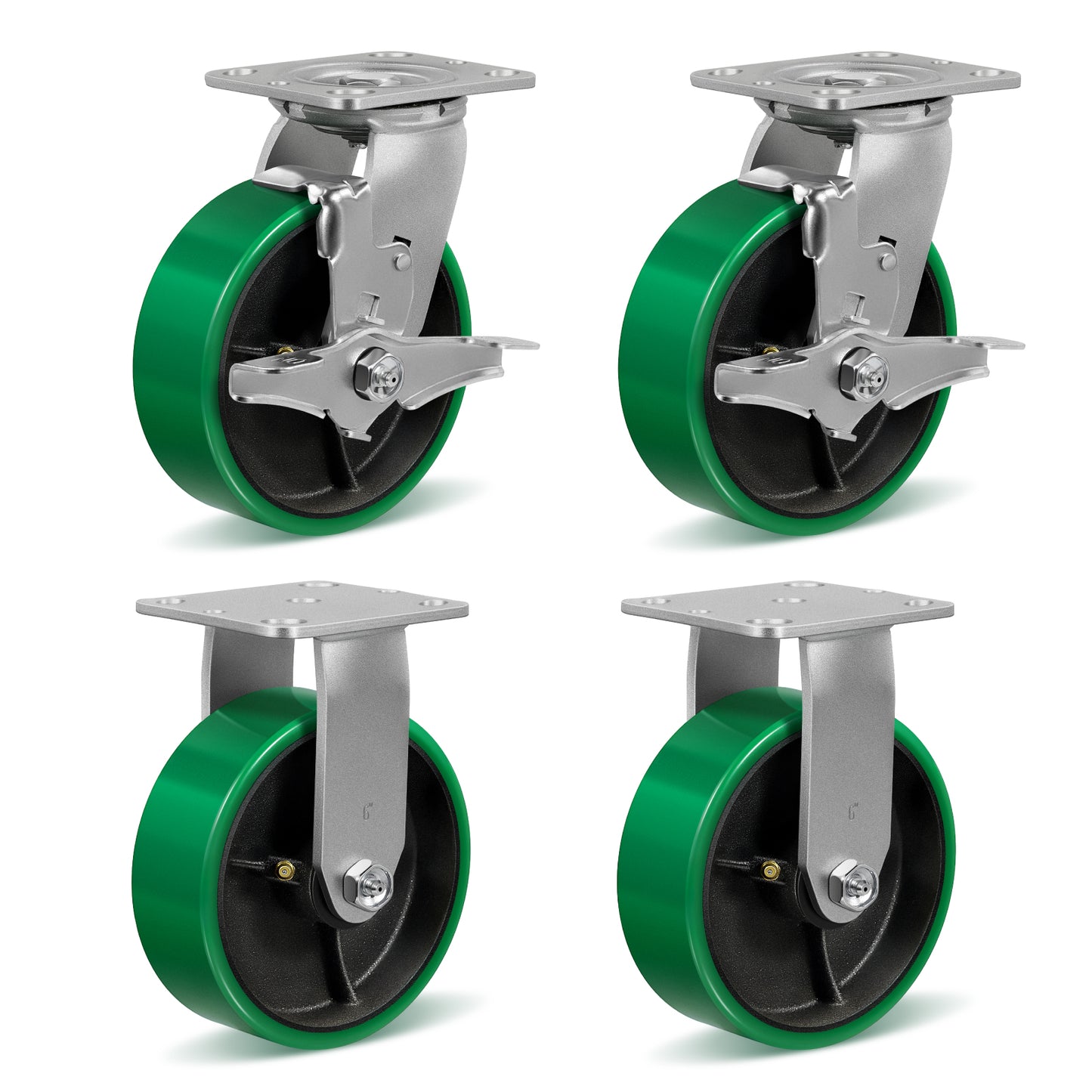 Polyurethane Wheel Swivel Casters,Rigid, Break, Industrial Load Capacity 4800lbs