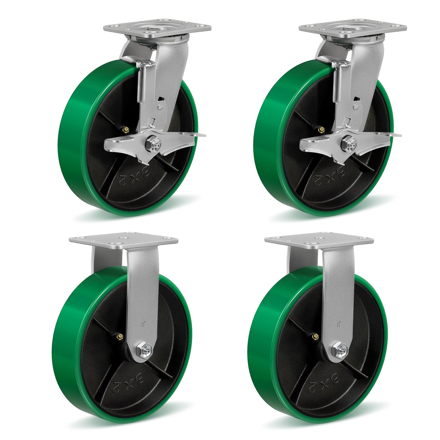 Polyurethane Wheel Swivel Casters,Rigid, Break, Industrial Load Capacity 4800lbs